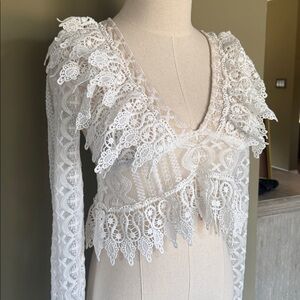 PLT Peplum Lace Frill V Neck Blouse